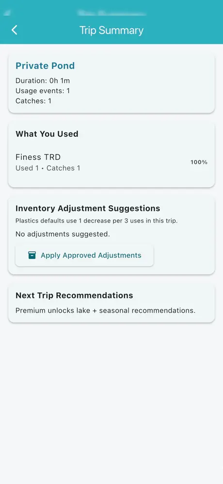 TackleCache trip summary